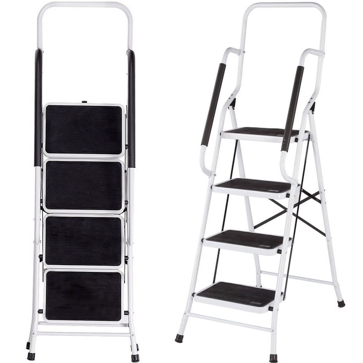 Portable Ladder With Rails 4 Step Portable Ladder Folding Step Stool with Hand Rail Wide Secure A ...