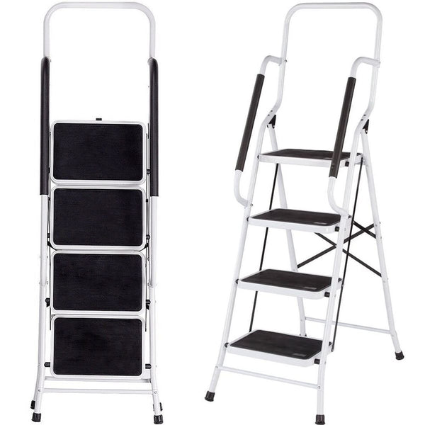 4 Step Portable Ladder Folding Step Stool with Hand Rail Wide Secure Anti-Slip Platform