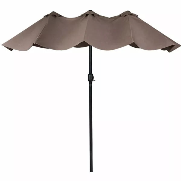 15 ft. Market Double Sided Outdoor Patio Umbrella with Crank and UV Sun Protection in Beige