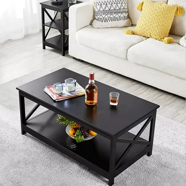Coffee Table with Storage Shelf, Black