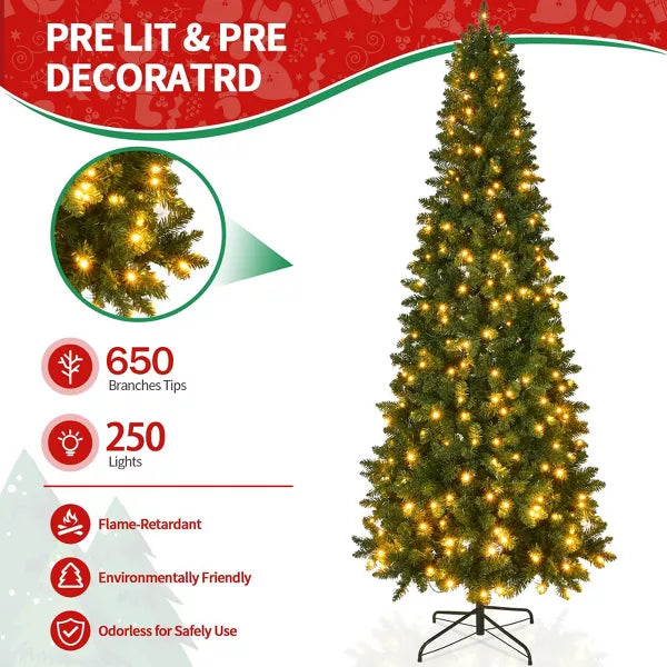 6Ft Pre-Lit Flocked Hinged Artificial Christmas Tree with 250 Warm White Lights and 650 Branch Tips