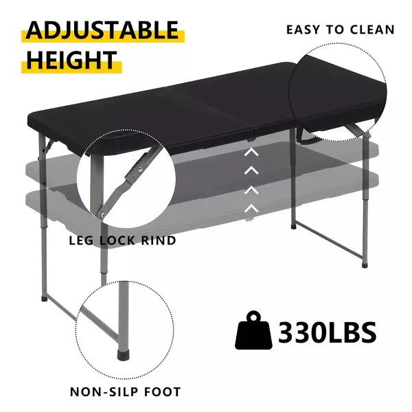 4ft Folding Table Adjustable Height Camping Table