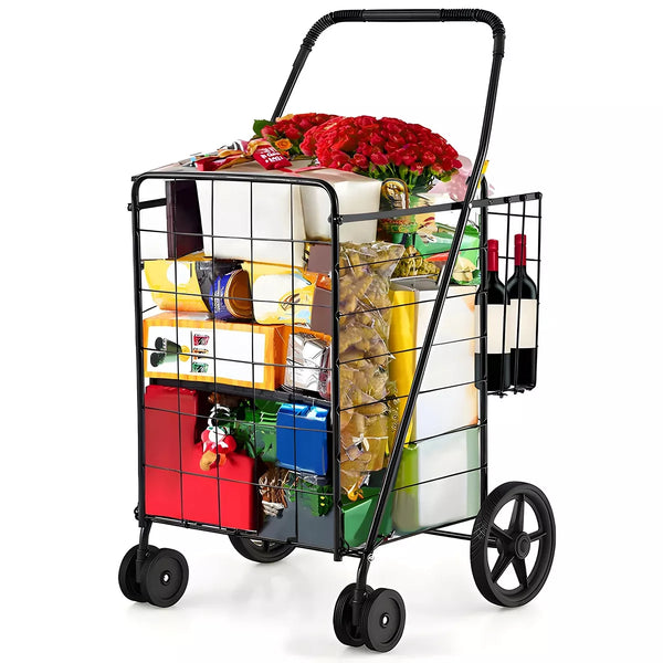 Folding Shopping Cart with Swivel Wheels 110 lbs Weight Capacity