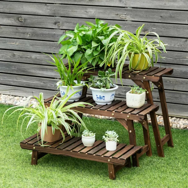 30in 3 Tier Brown Step Wooden Plant Stand