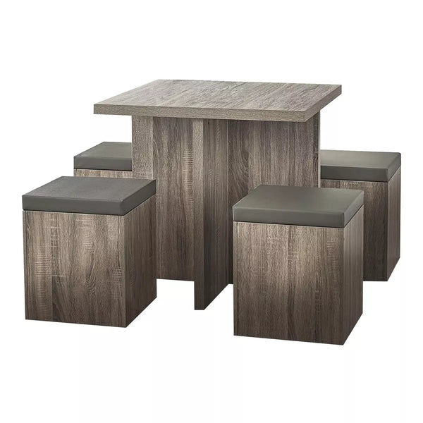 5 Piece Dining Table Set for One Dining Table and 4 Storage Ottomans