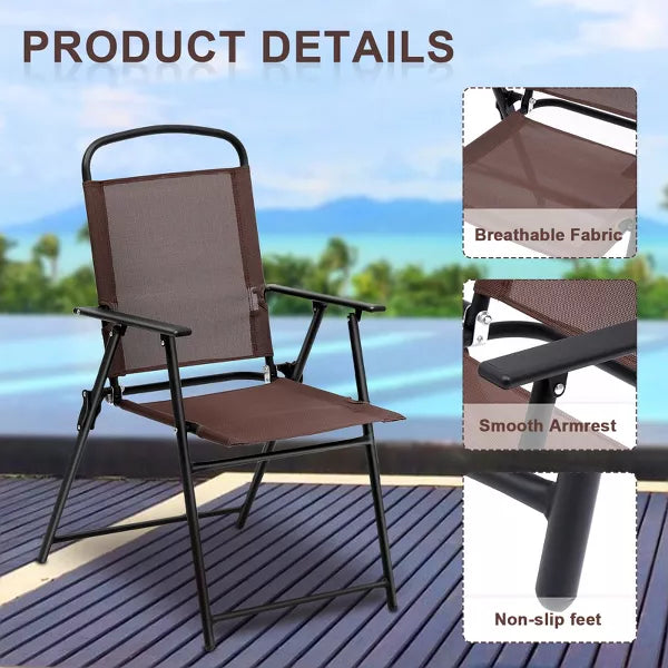 2pcs Patio Folding Chairs Dining Armrest Backrest Portable Outdoor