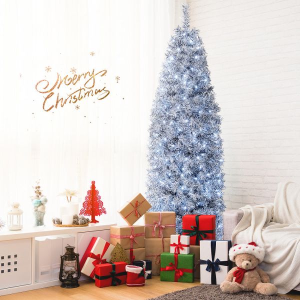 7ft Black & White Pre-Lit Christmas Tree with 250 Cool-White LEDs