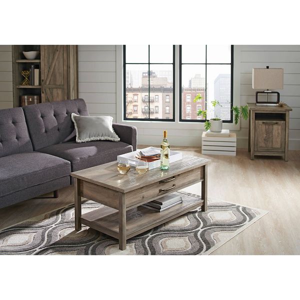 Lift Top Coffee Table with Storage Shelf Modern for Living Room Rustic Gray Finish