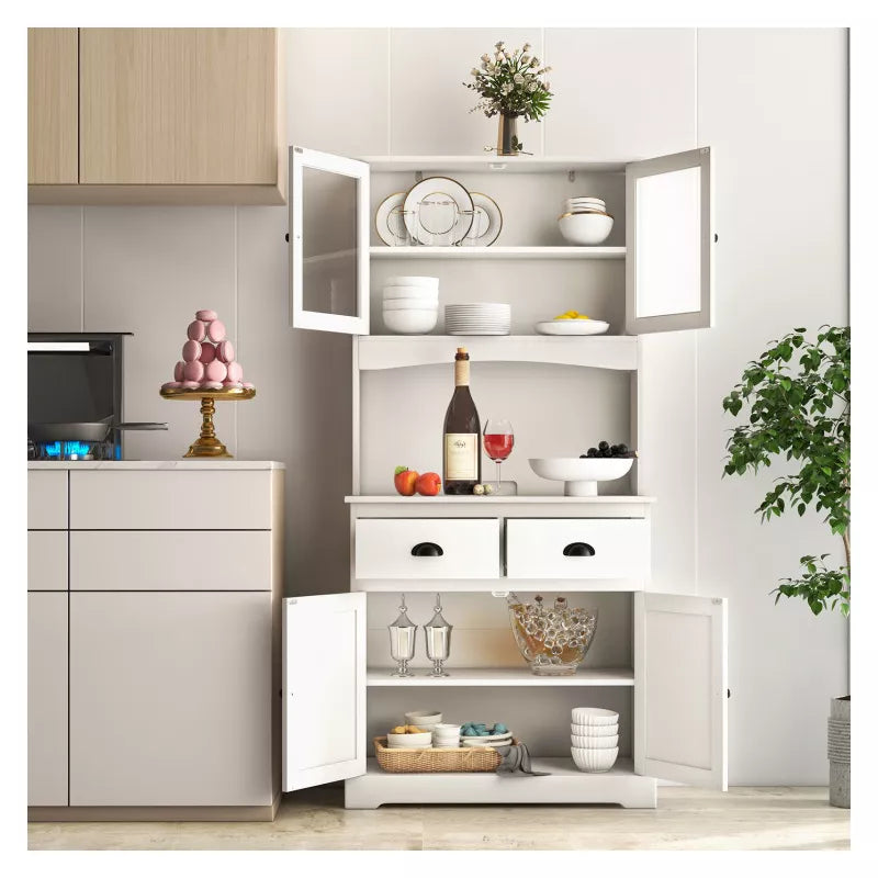 White Tall Sideboard: 2 Drawers, Adjustable Shelves