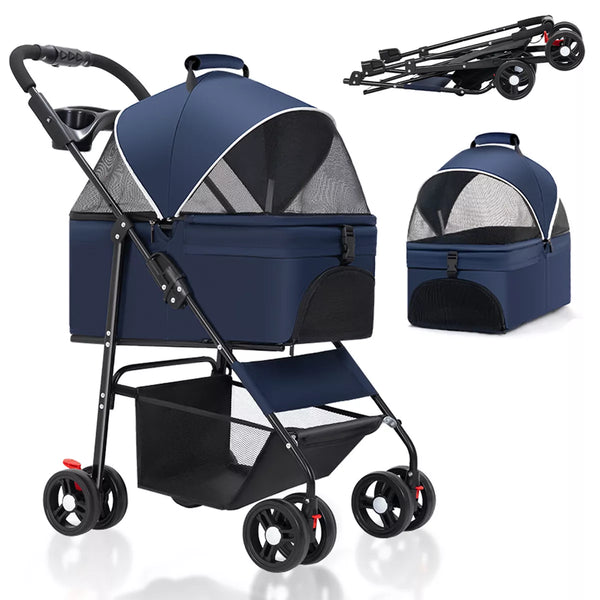 3-In-1 Pet Stroller Foldable Dog Cat with Removable Car Seat Carrier