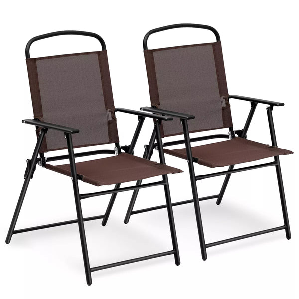 2pcs Patio Folding Chairs Dining Armrest Backrest Portable Outdoor