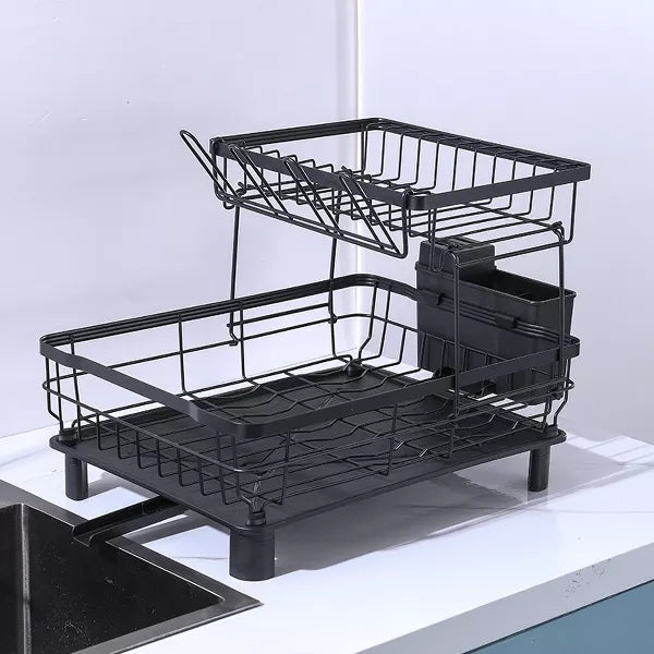 2-Tier Multi-Functional Dish Drying Rack with Upgraded Drain Board
