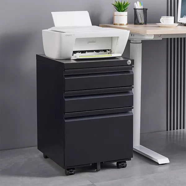 3-Drawer Mobile File Cabinet Lockable Metal Storage for Files