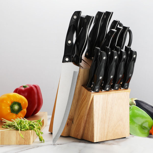 19-Piece Knife Set Premium Stainless Steel Cutlery Set with Wooden Block for Storage