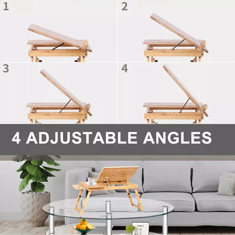 Adjustable Bamboo Laptop Desk Folding Bed Tray