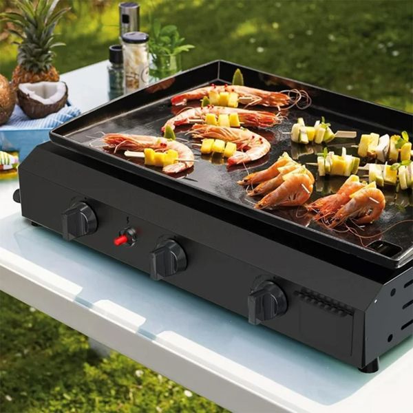 3 Burner BBQ Propane Gas Grill Stainless Steel 30000 BTU Barbecue Grill Black