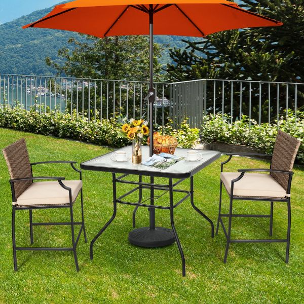 32in Round Patio Table ,Tempered Glass & Steel Frame with Umbrella Hole