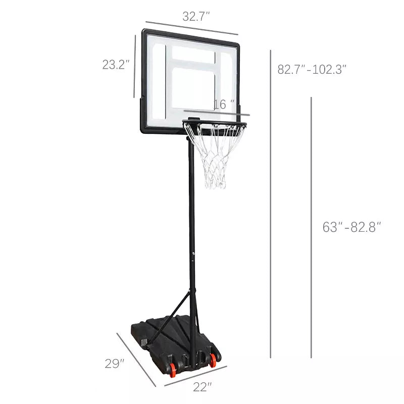 32in Backboard Basketball Stand with Wheels Portable Basketball Hoop