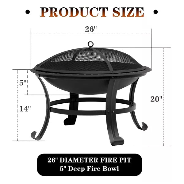 26 in Outdoor Fire Pits Wood Burning Steel Fire Pit