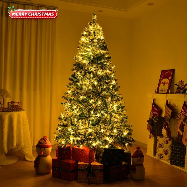 6ft Pre-Lit Premium Snow Flocked Hinged Artificial Christmas Tree w/250 Color Lights