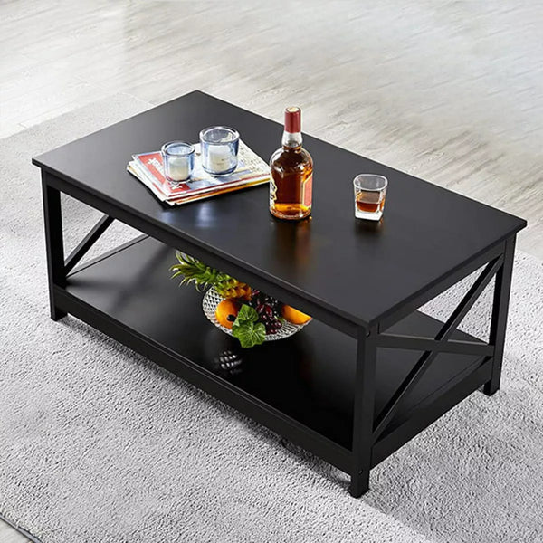 Coffee Table with Storage Shelf, Black