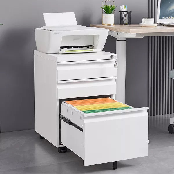 3-Drawer Mobile File Cabinet Lockable Metal Storage for Files