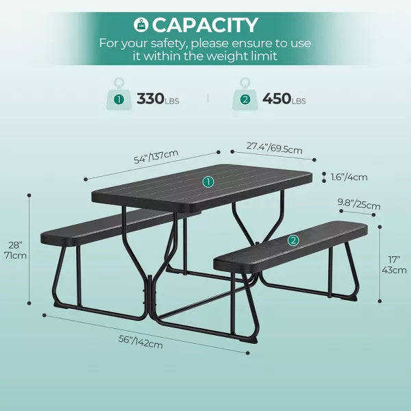 4.5ft Picnic Table with 2 Benches Heavy-Duty Table for 4-6 Person