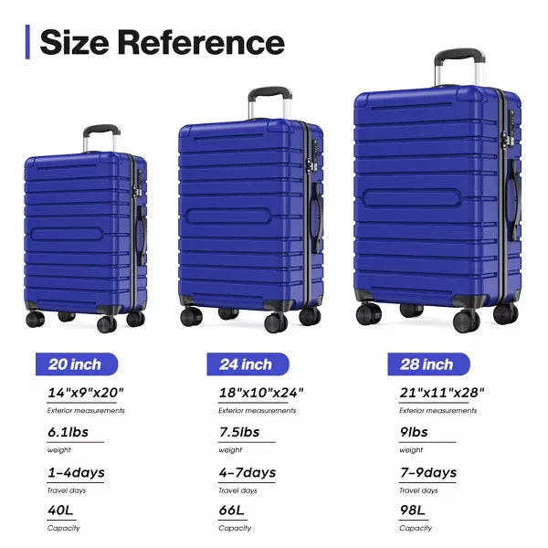 3 Piece Hard shell Luggage Sets Checked Spinner Luggage Set with YKK Zipper and TSA Lock