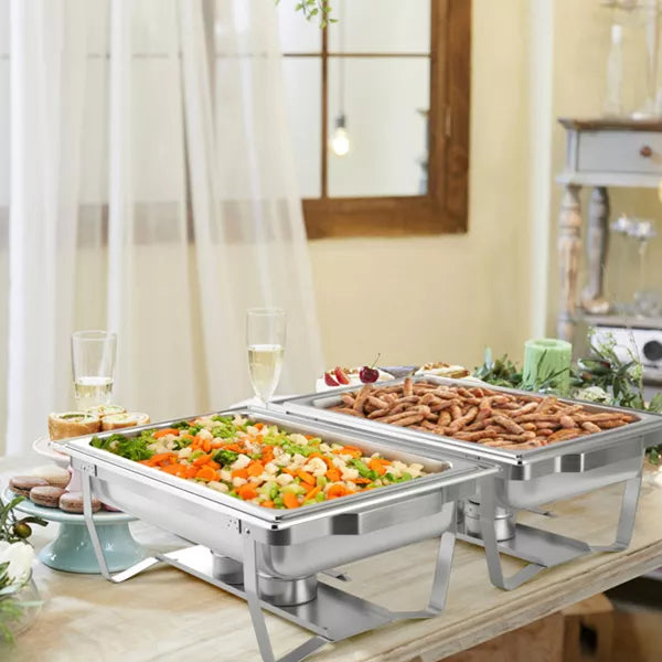 9 qt. Silver Stainless Steel Chafing Dish Chafer Buffet for Party and Wedding (2-Piece
