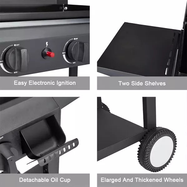 4-Burner 32000 BTU Griddle Propane Gas Grill with Side Board