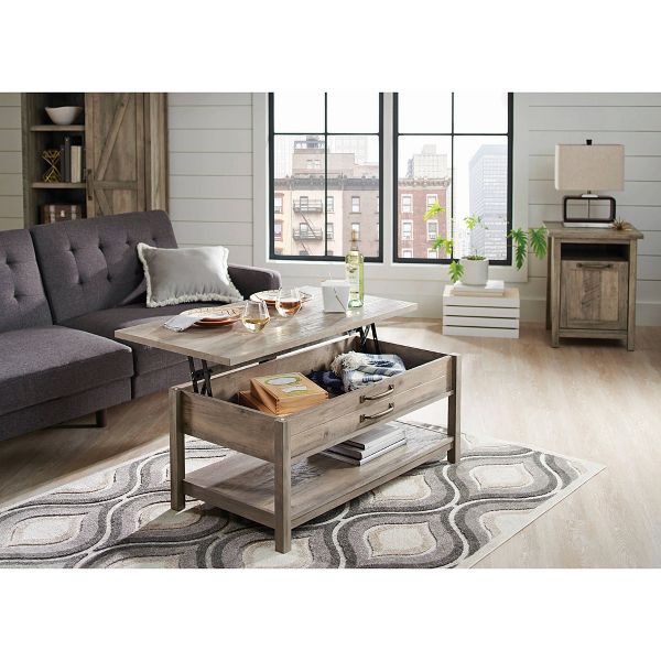 Lift Top Coffee Table with Storage Shelf Modern for Living Room Rustic Gray Finish