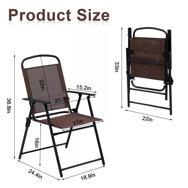 2pcs Patio Folding Chairs Dining Armrest Backrest Portable Outdoor
