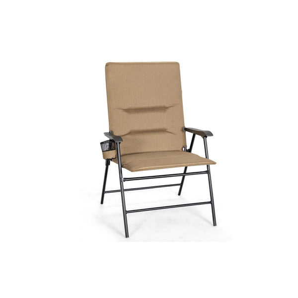 Patio Folding Chair with Padded High Backrest and Cup Holder - Brown