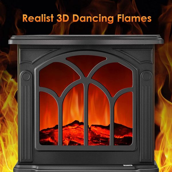 3D Flame Electric Fireplace Heater Infrared Space Warmer Black