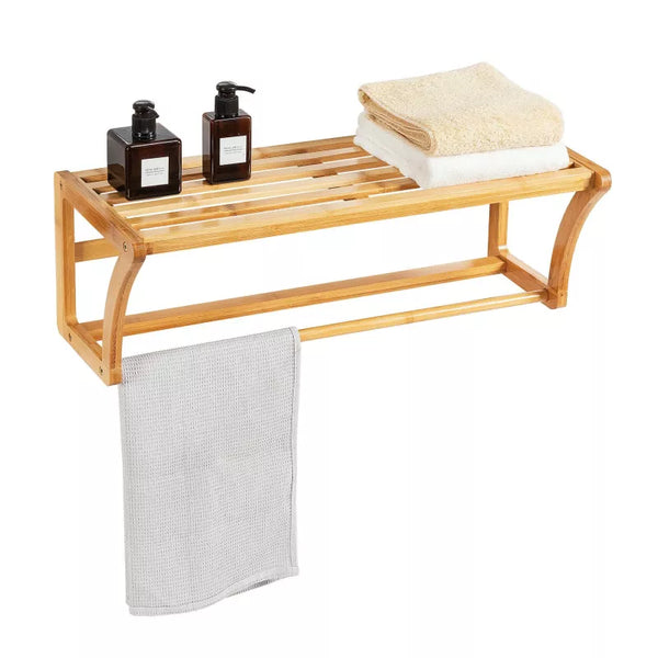 Bamboo Wall Mounted Towel Rack Bathroom Shelf for Stylish Storage