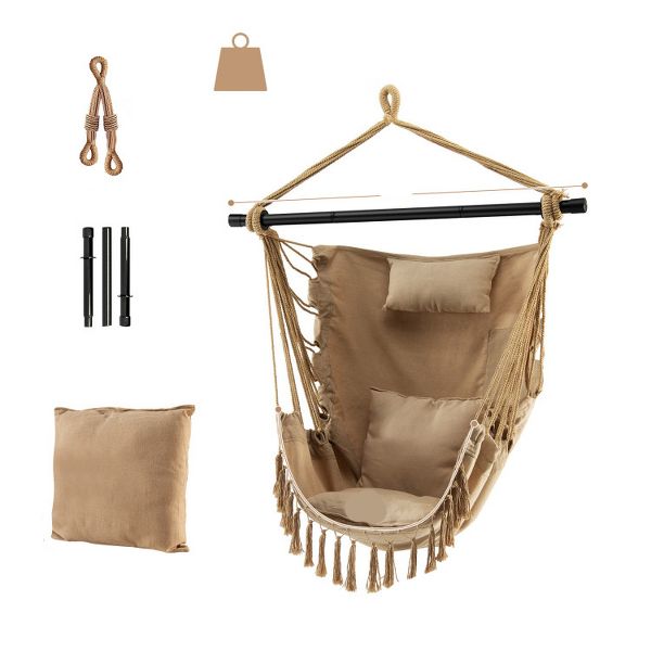 Beige Rope Swing Chair with Plush Pillow & Cushions for Relaxing Comfort