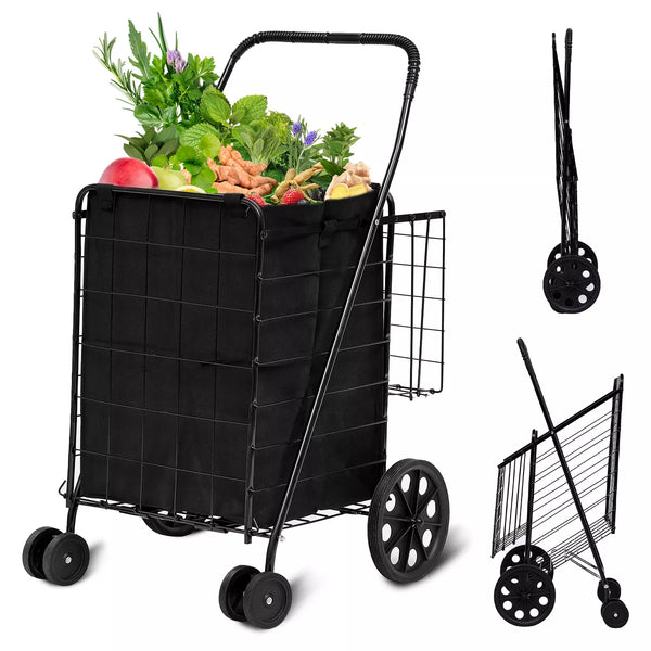 Folding Shopping Cart with Water-Resistant Removable Canvas Ba