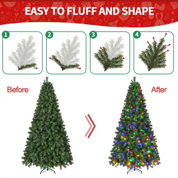 7FT Pre-Lit Artificial Christmas Tree with 400 Multi-Color LED Lights and 1306 Branch Tips