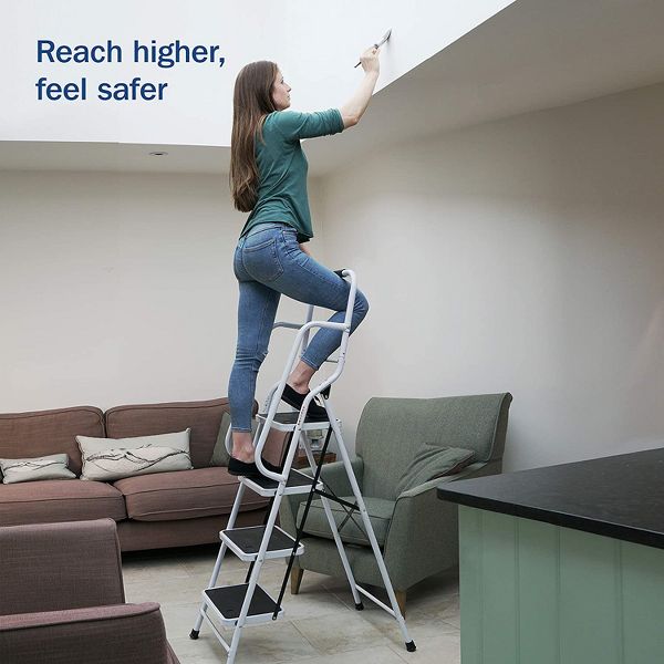 4 Step Portable Ladder Folding Step Stool with Hand Rail Wide Secure Anti-Slip Platform