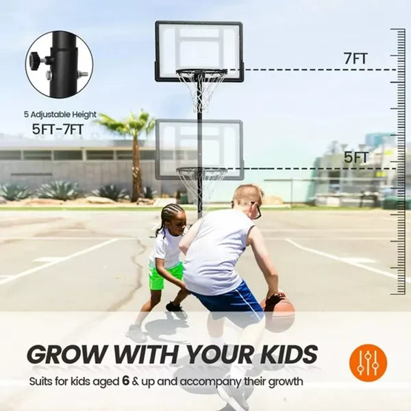 32in Portable Basketball Hoop System 5.2-7ft Height Adjustable