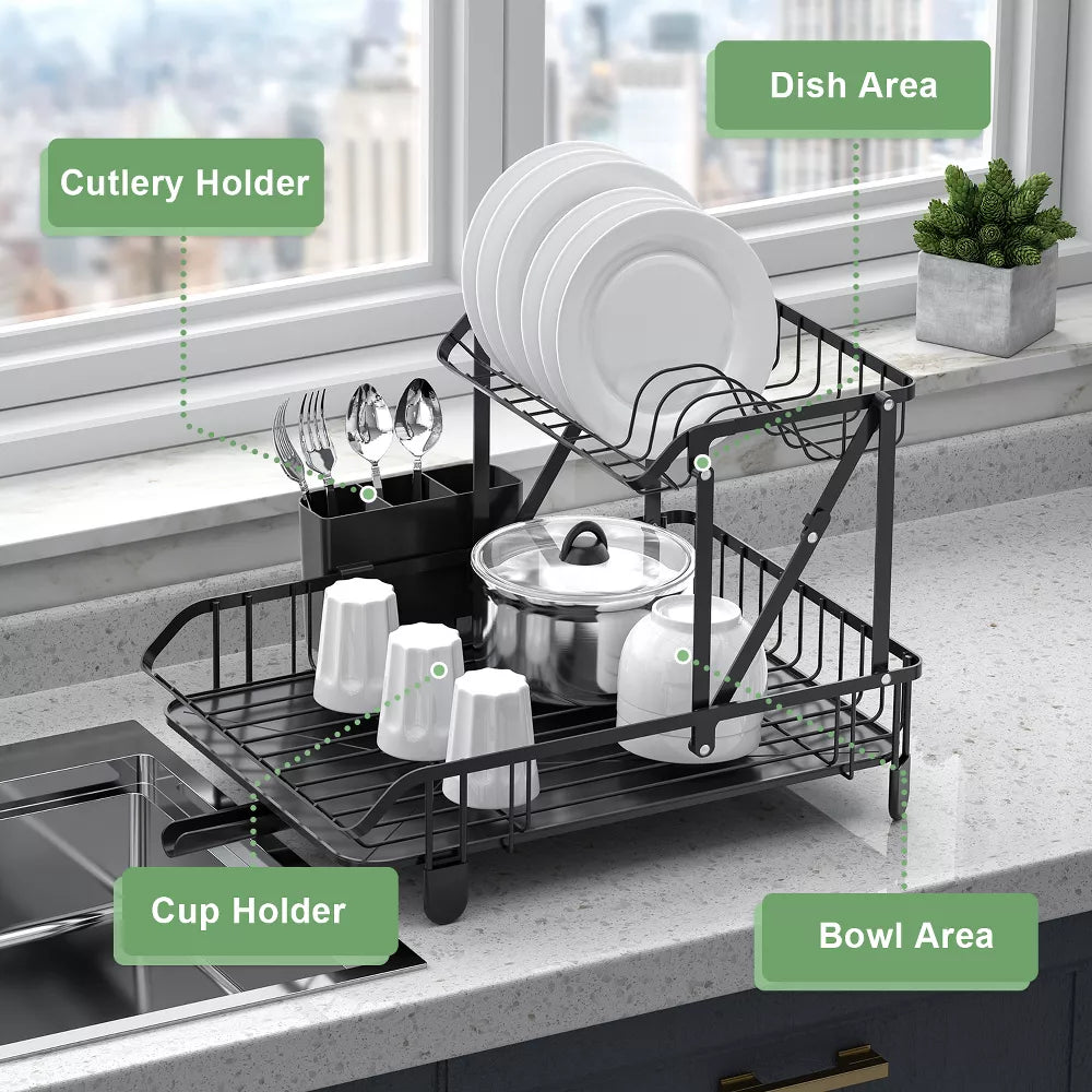 Dish Drying Rack Collapsible 2 Tier Dish Rack