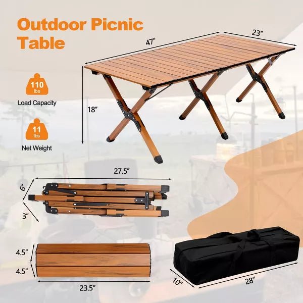 Heavy-Duty Aluminum Camping Table Folding Picnic Table with Carry Bag