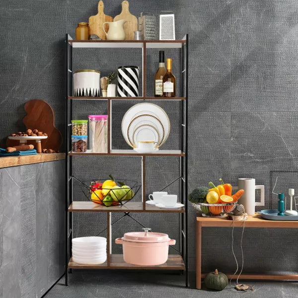 4-Tier Brown Pantry Organizer Industrial Bookshelf Display Storage Rack