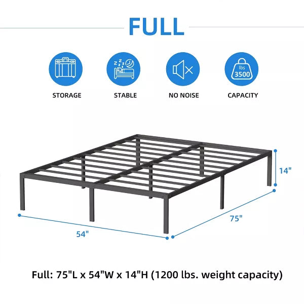 14in Full Size Bed Frame Metal Platform Bed Frame