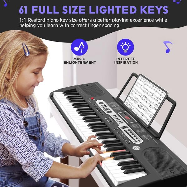 Electric Keyboard Piano W/Lighted Keys for Beginners