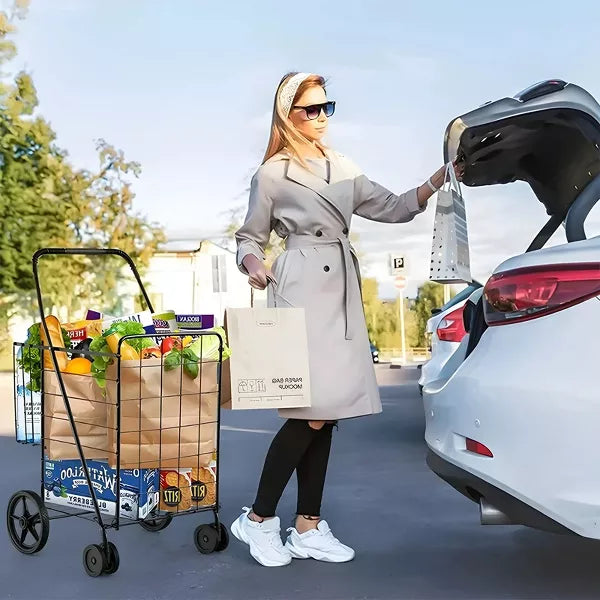 Folding Shopping Cart with Swivel Wheels 110 lbs Weight Capacity