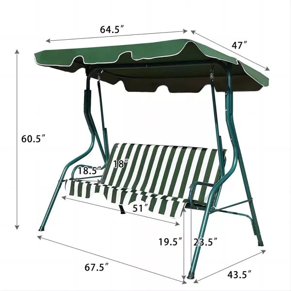 3-Seat Patio Swing Glider Chair with Canopy
