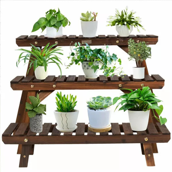 30in 3 Tier Brown Step Wooden Plant Stand