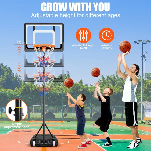 Portable Basketball Hoop System 5-7ft Height Adjustable
