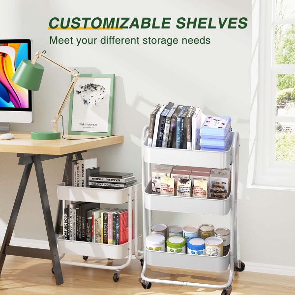 3 Tier Rolling Cart Utility Cart with Lockable Wheels Rolling Metal Storage Easy Move